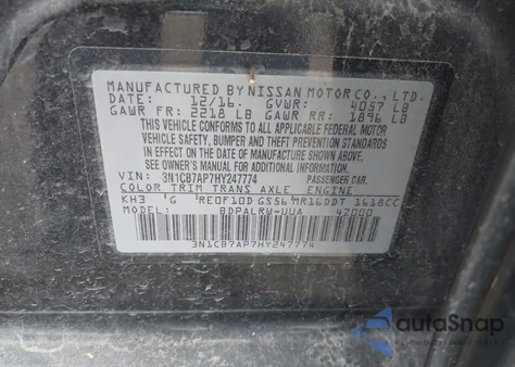 2017 Nissan Sentra Sr Turbo z USA, uszkodzony, nr VIN 3N1CB7AP7HY247774